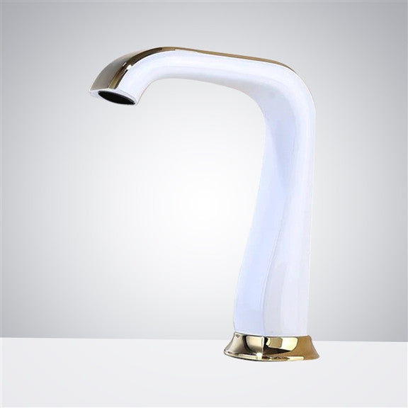 White and Gold Touchless Restroom Faucet