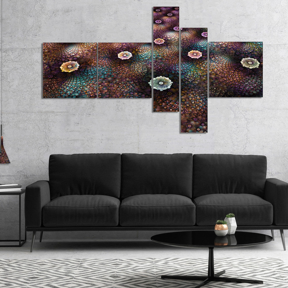 Brown Flowers on Alien Planet, Floral Canvas Art Print, 60"x32", 5 panels