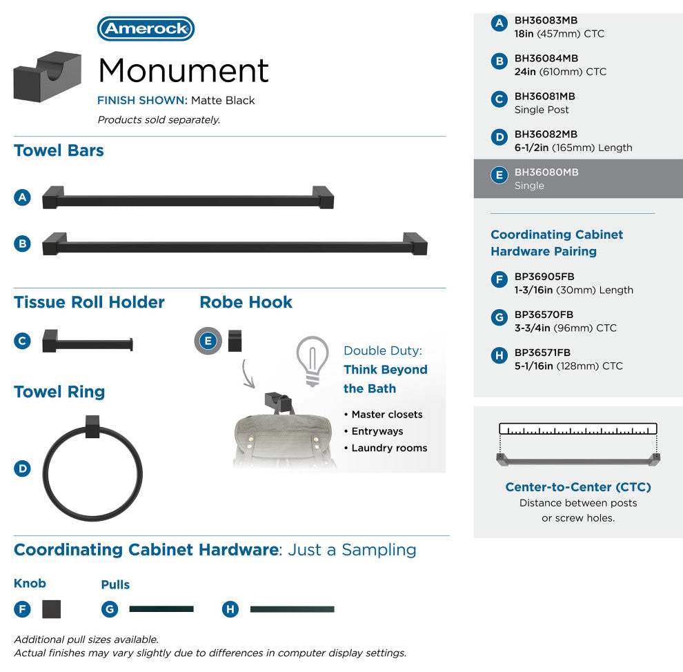 Monument Contemporary Single Robe Hook, Matte Black