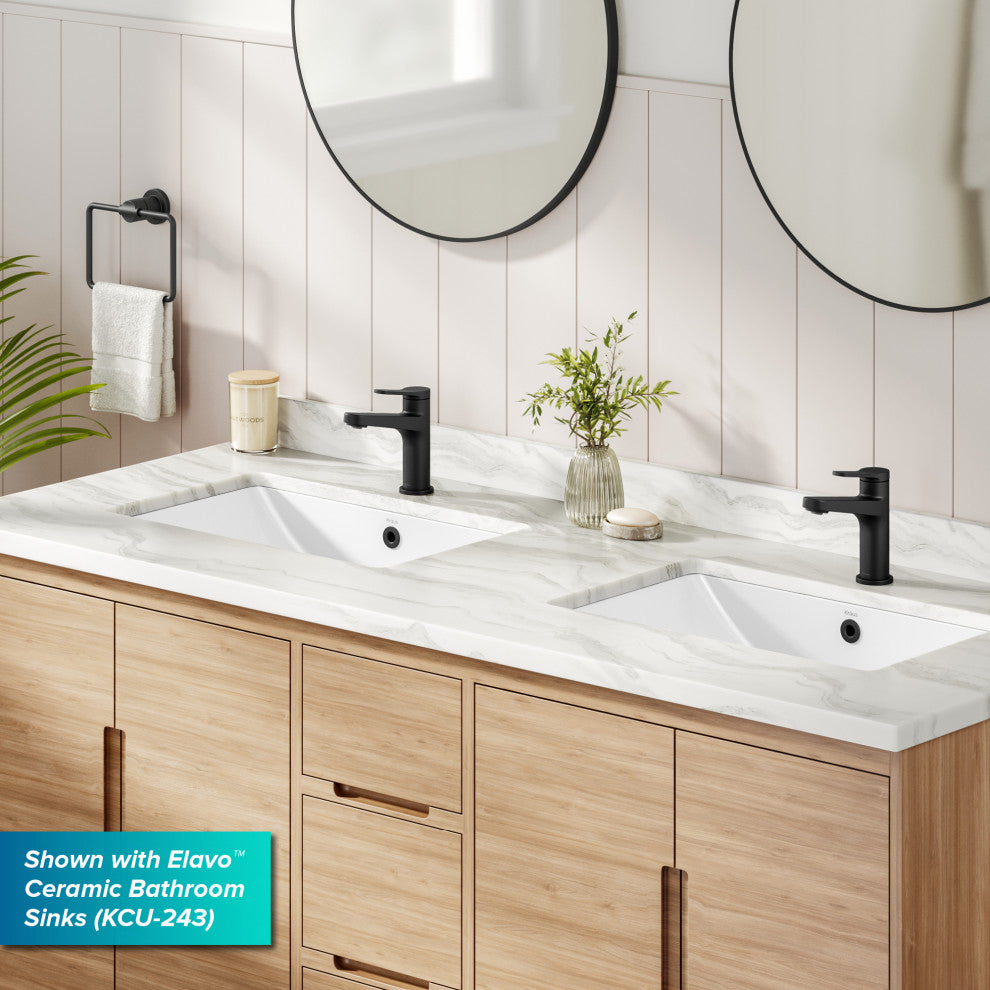 KRAUS Indy Single Handle Basin Bathroom Faucet Matte Black, Pop Up Drain