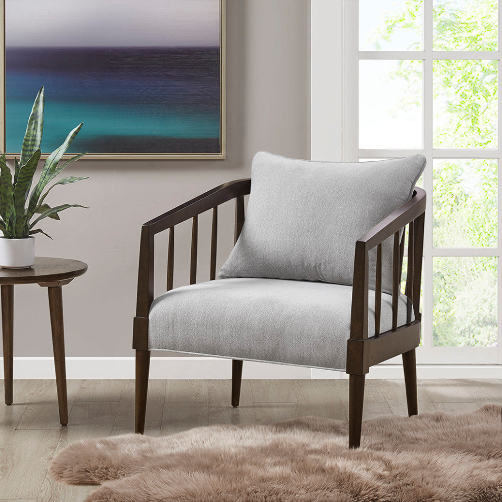 Madison Park Josefine Spindle Accent Armchair with Removable Back Pillow, Grey
