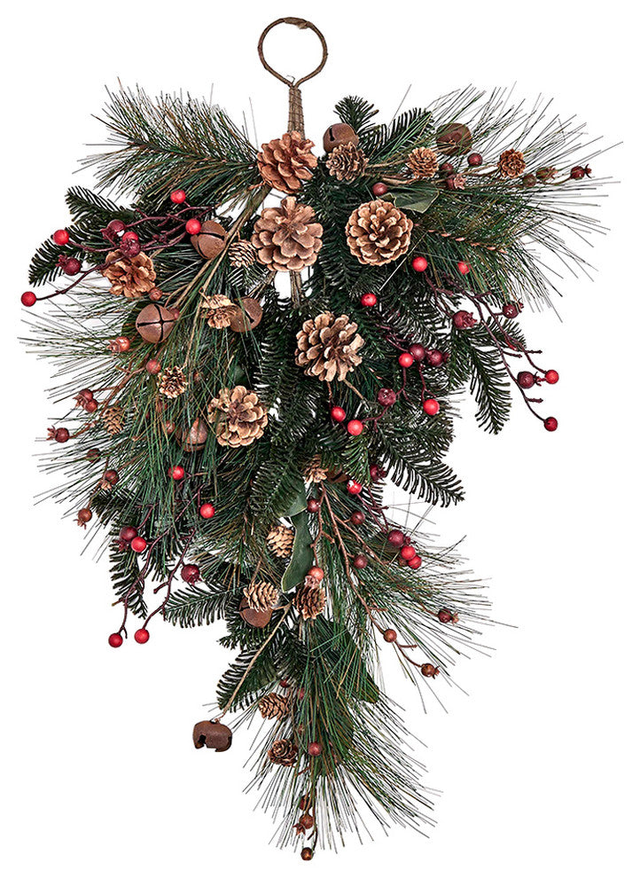 Pine Berry Cone Jingle Bell Teardrop, 27"