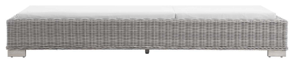 Lounge Chair Chaise, Rattan, Wicker, Gray White, Modern, Outdoor Patio Cafe