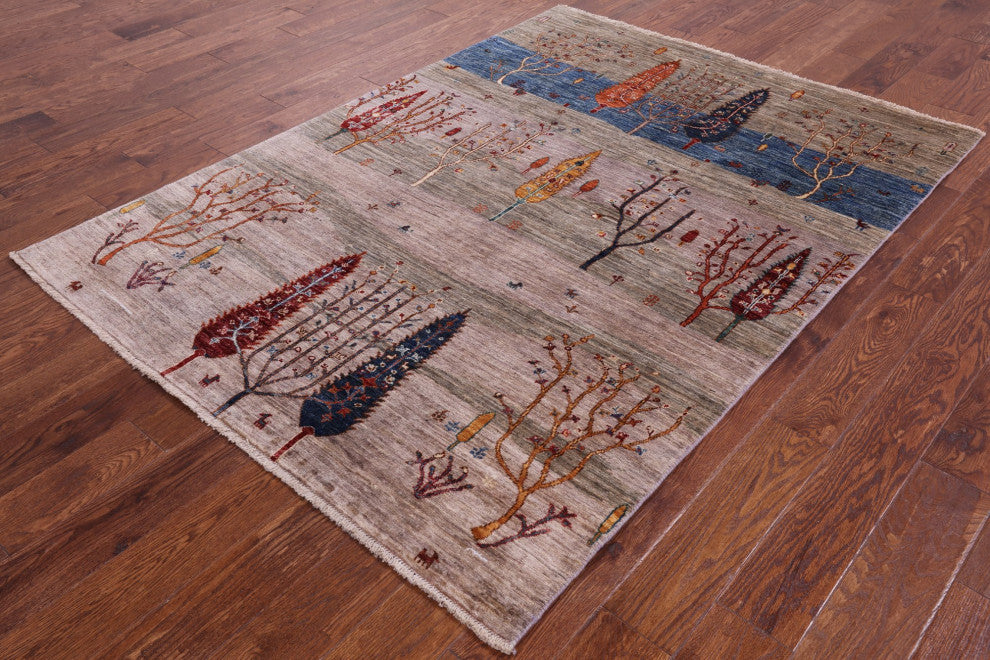Tribal Persian Gabbeh Wool Rug 4' 10" X 6' 8" Q5303