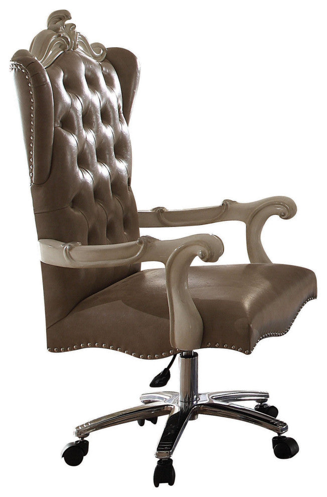 Benzara BM177724 Leather Executive Chair With Lift, Brown/Bone White Finish