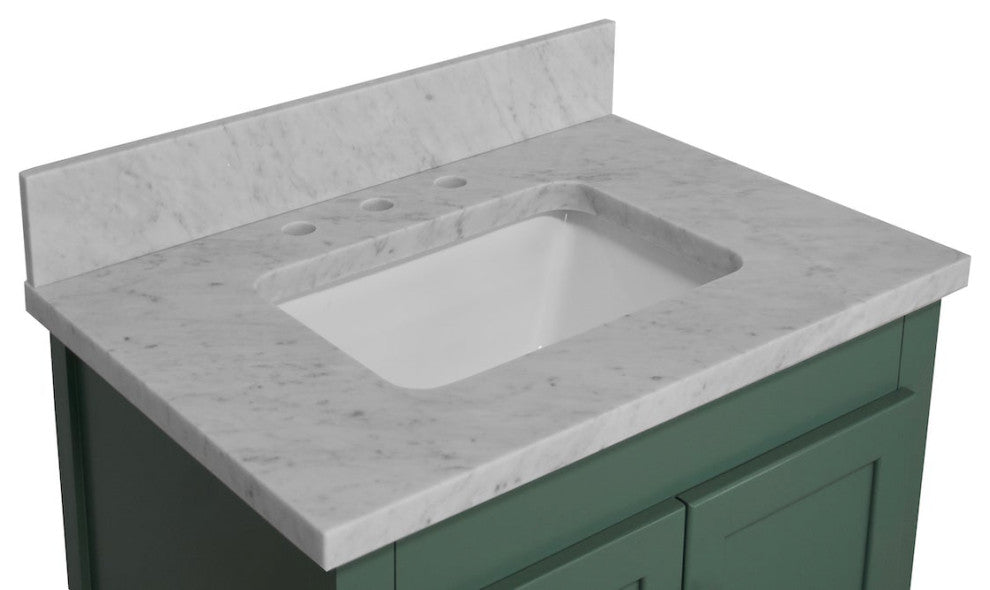 Abbey 30" Bathroom Vanity, Base: Sage Green, 30", Top: Carrara Marble