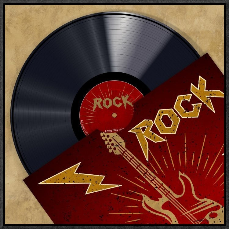 "Vinyl Club, Rock" Framed Canvas Giclee by Steven Hill, 19x19"