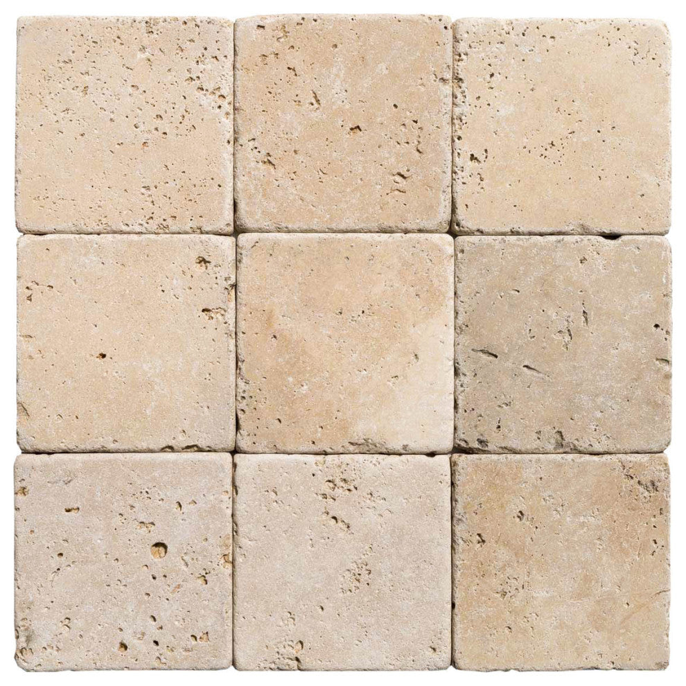 Classic Travertine Tiles - Tumbled - 4"x4"x3/8", 130 Sqft Boxed