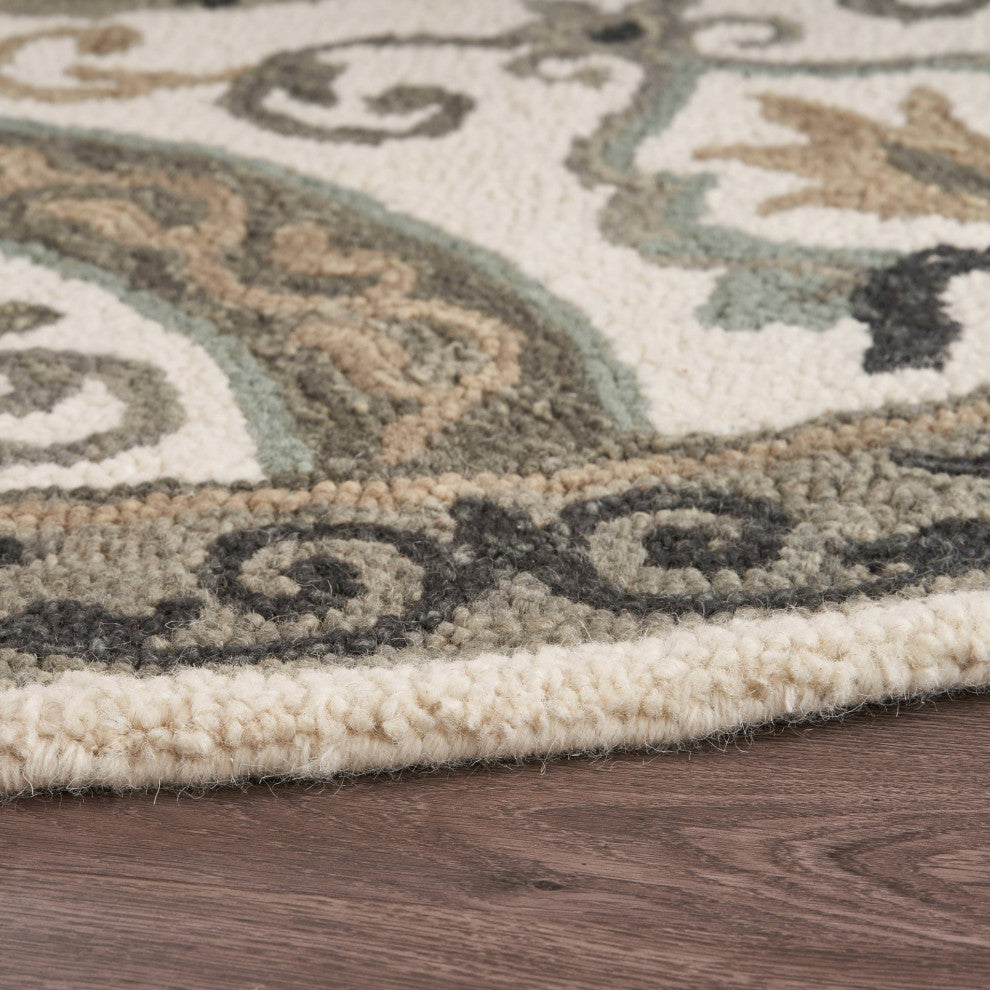 6" Round Gray Ornate Medallion Area Rug