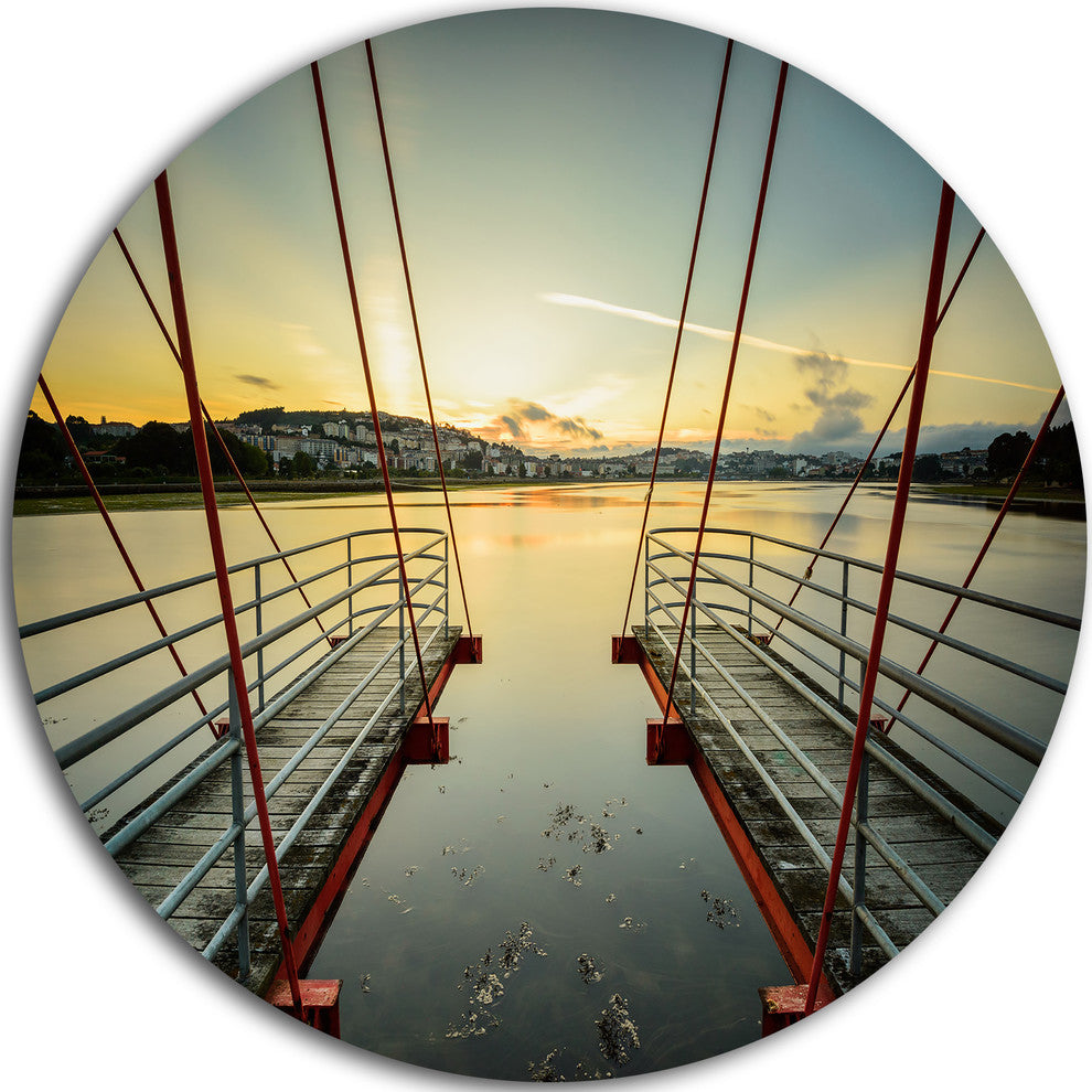 Wooden Piers For Boats In Spain, Seashore Photo Round Wall Art, 23"