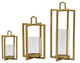 Benzara 11" Lanterns, 3-Piece Set, Tea Light Glass Holders, Modern, Gold