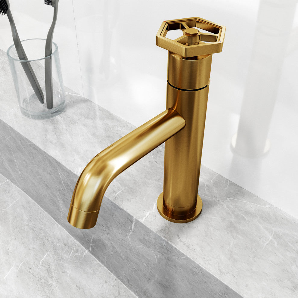 VIGO Ruxton 8" H Single Handle Single Hole Bathroom Faucet, Matte Brushed Gold, Without Extras