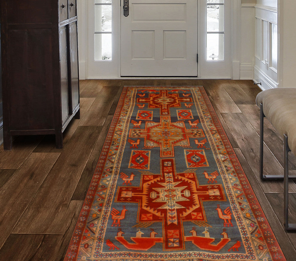 Fine Vintage Distressed Valarie Gray/Rust Runner, 3'9x9'9