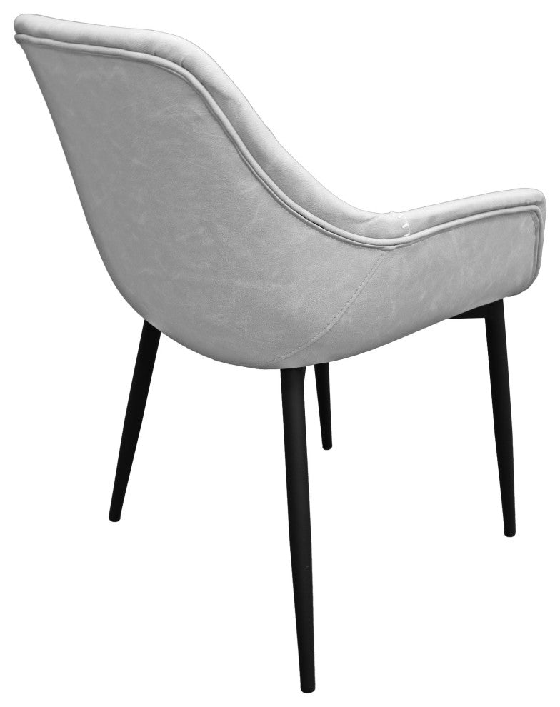 LeisureMod Markley Leather Dining Armchair Metal Legs Set of 2, Light Gray
