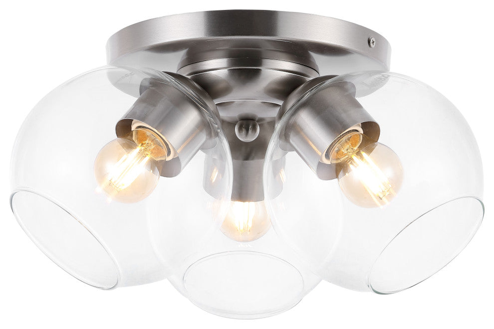 Iris 11.5" 3-Light Farmhouse Rustic Iron/Glass LED Semi Flush Mount, Nickel