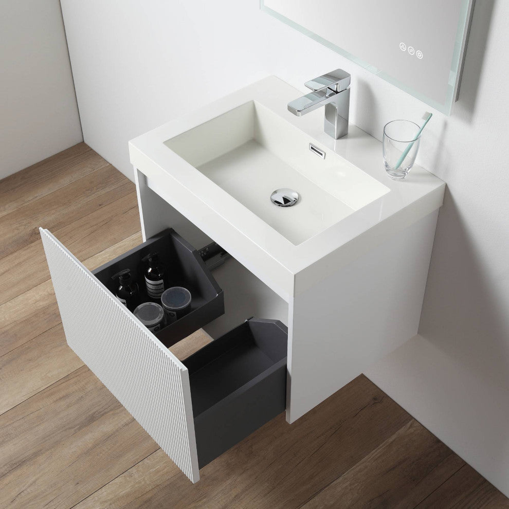 Floating Bathroom Vanity with Sink, Wall Mounted Vanity, White, 24" W/ Sink