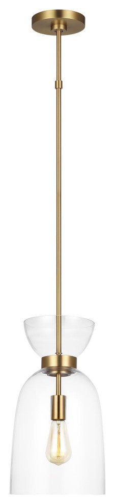 Londyn Tall Pendant, Burnished Brass with Clear Glass