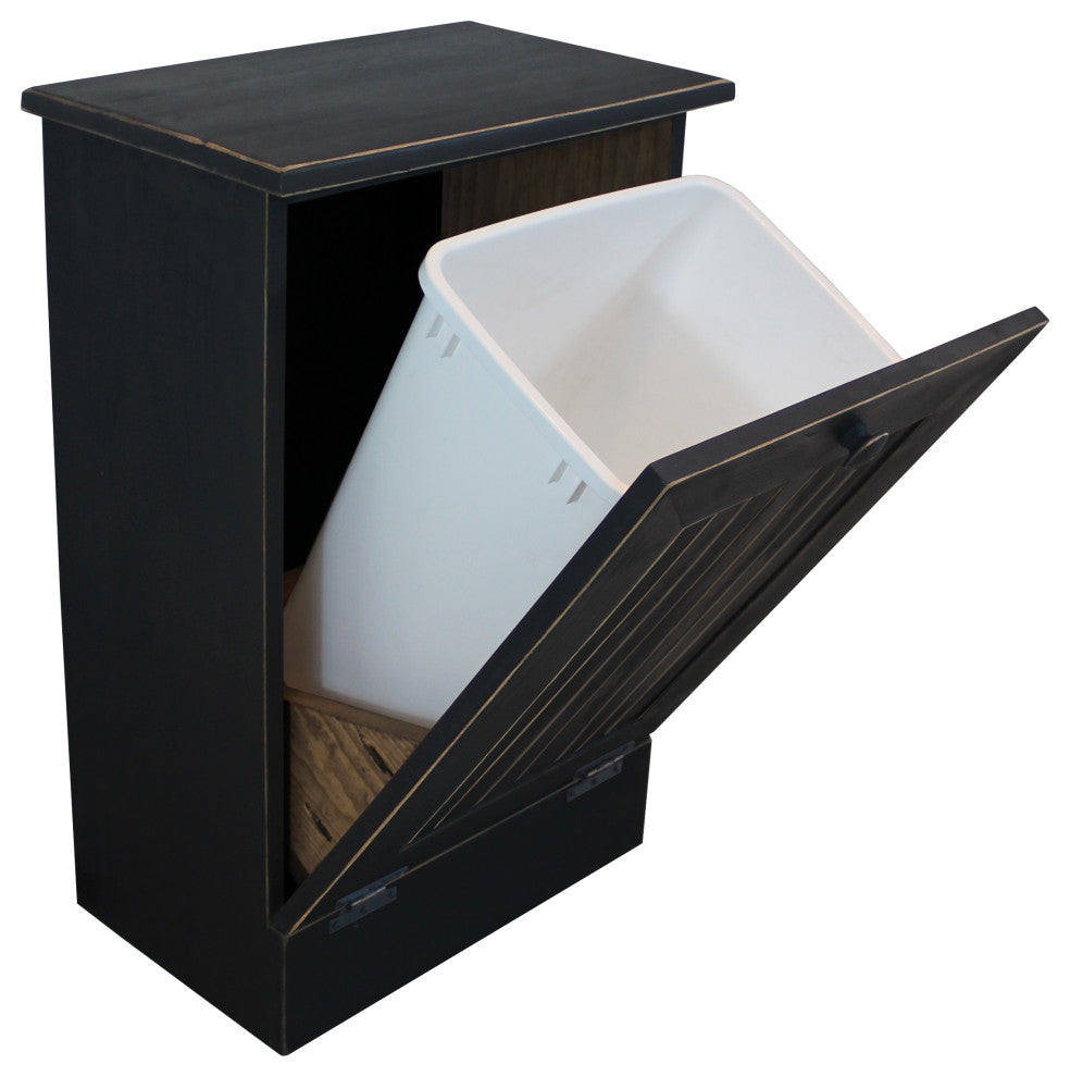 Wooden Trash Bin, Old Black