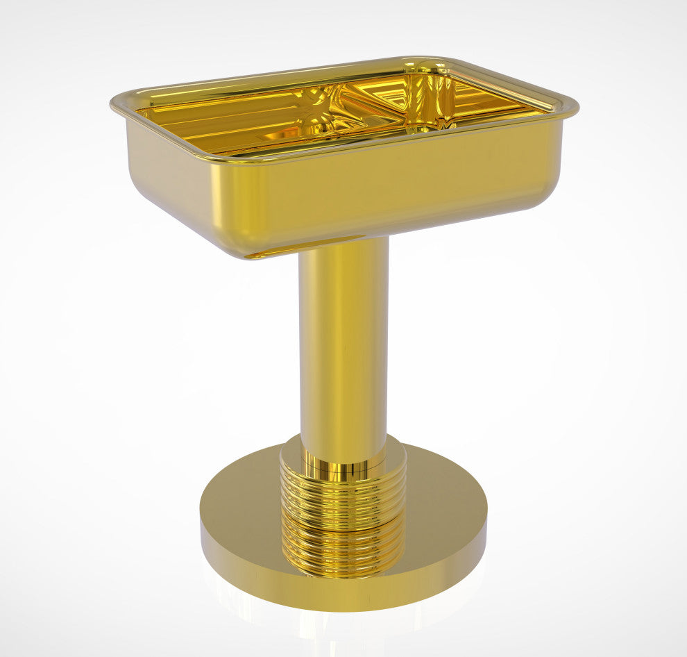 Vanity Top Soap Dish with Groovy Accents, Polished Brass