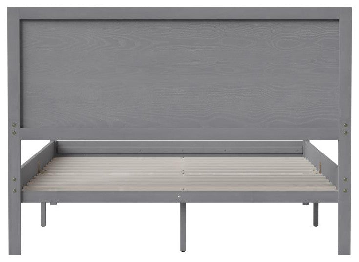 Kingston Solid Wood Platform Bed with Wooden Slats and Headboard, Gray, Full