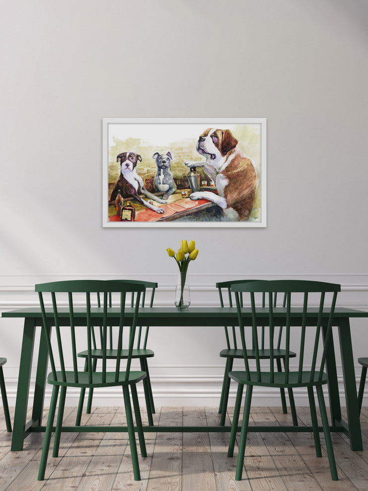 "Dogs Bar" Framed Painting Print, 36"x24"