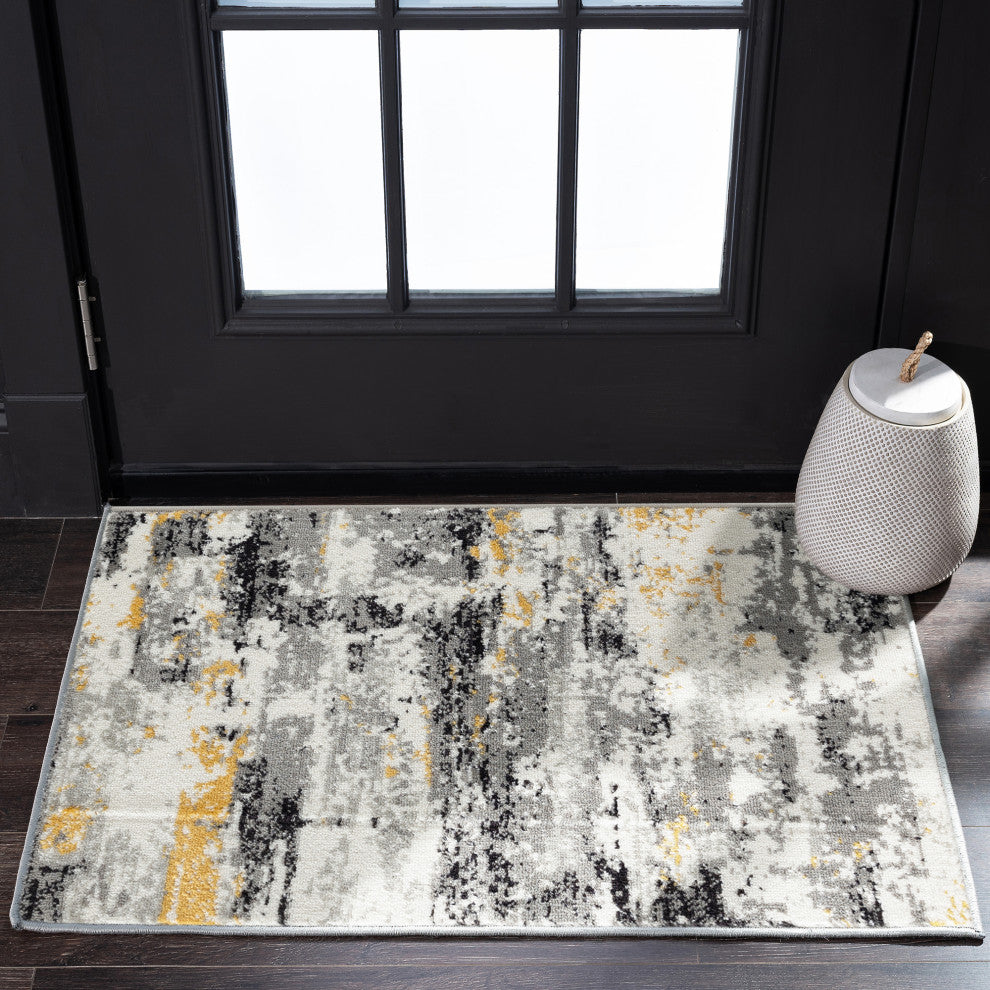 Gerhart Contemporary Abstract Yellow/Gray Scatter Mat Rug, 2''x3''