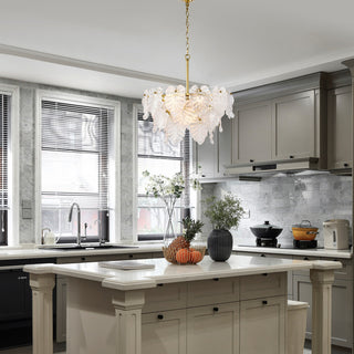 Echo Brushed Shiny Brass 7-Light Tiered Leaf-shaped Glass Chandelier 1 Variation