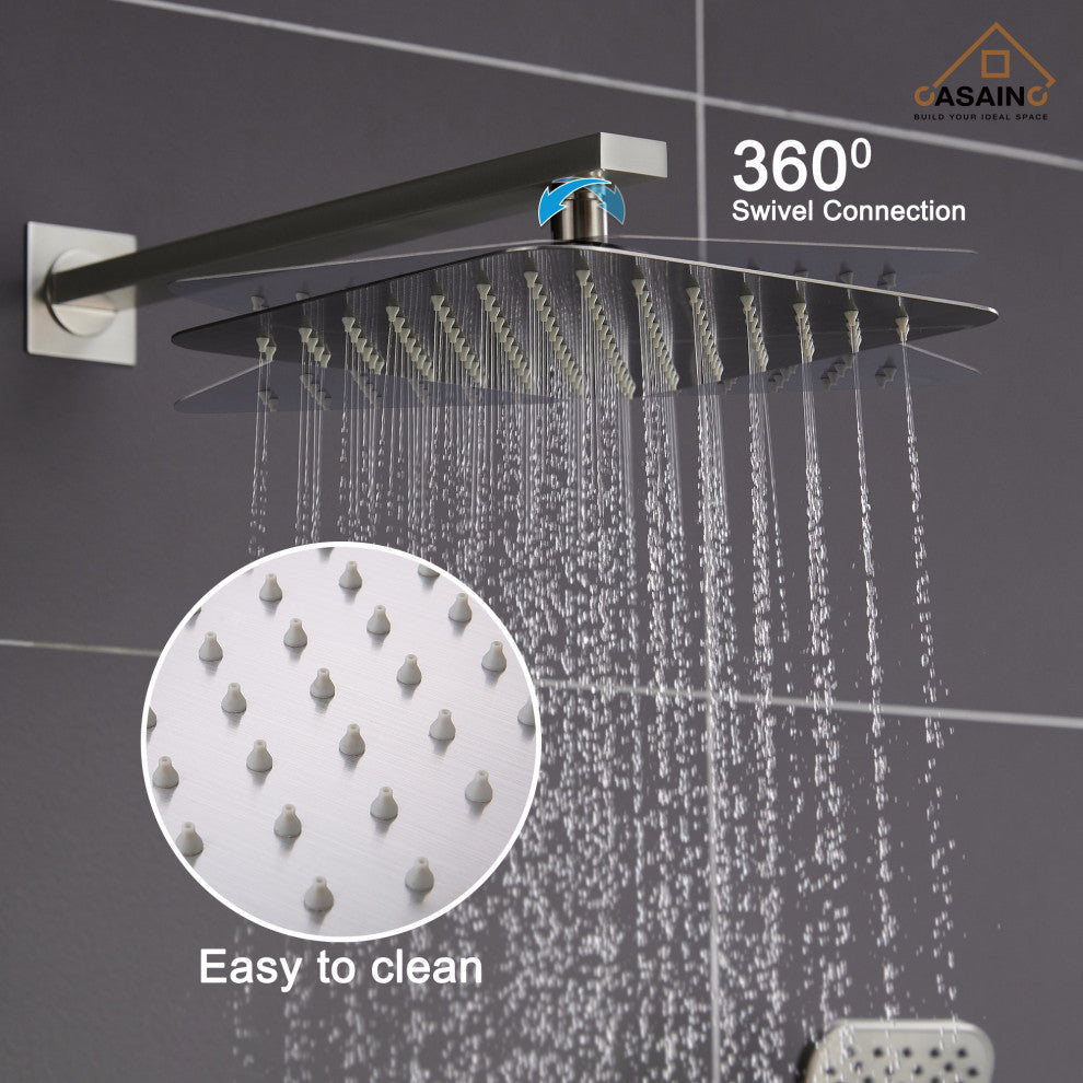 9inch Shower System Brushed Nickel Dual Head Waterfall Shower Bar System, Brushed Nickle