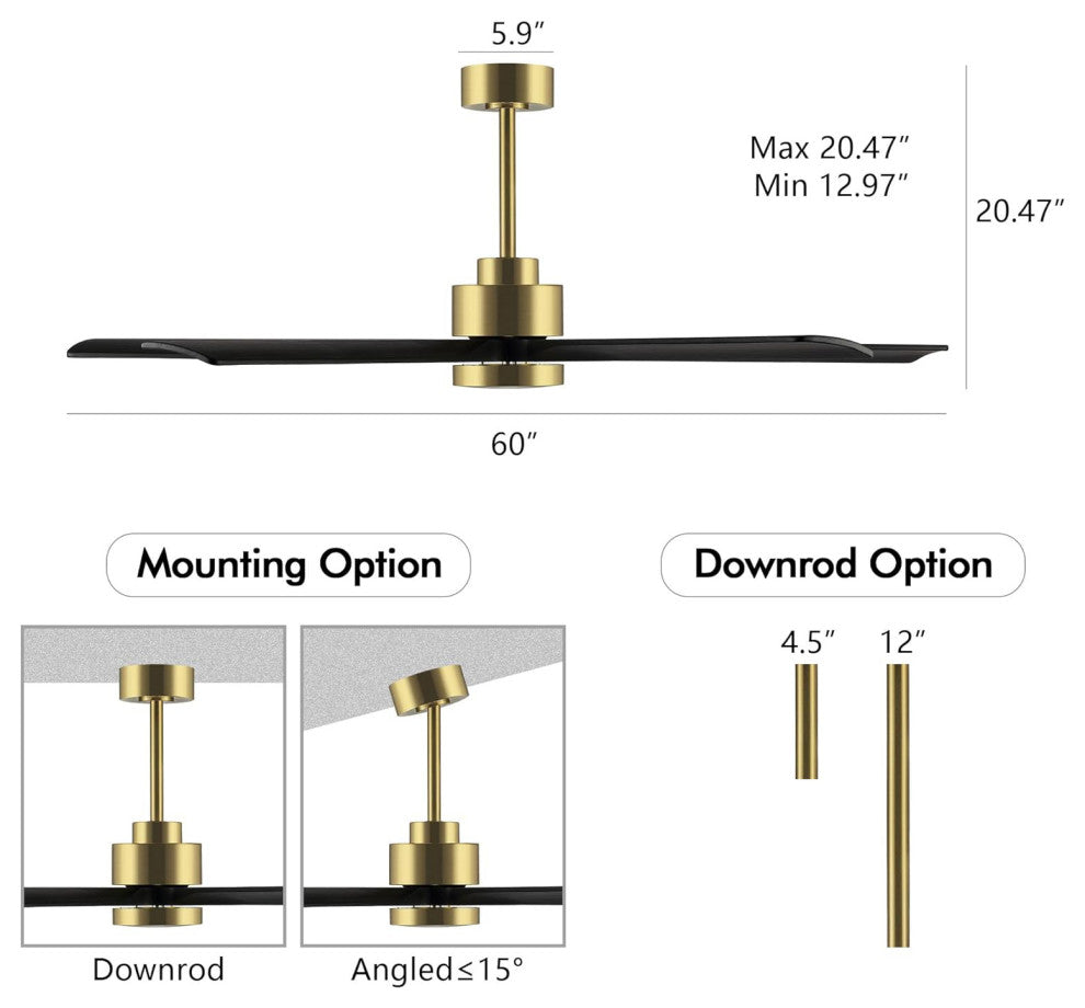 60 in LED Gold Ceiling Fan with Remote and Reversible DC Motor