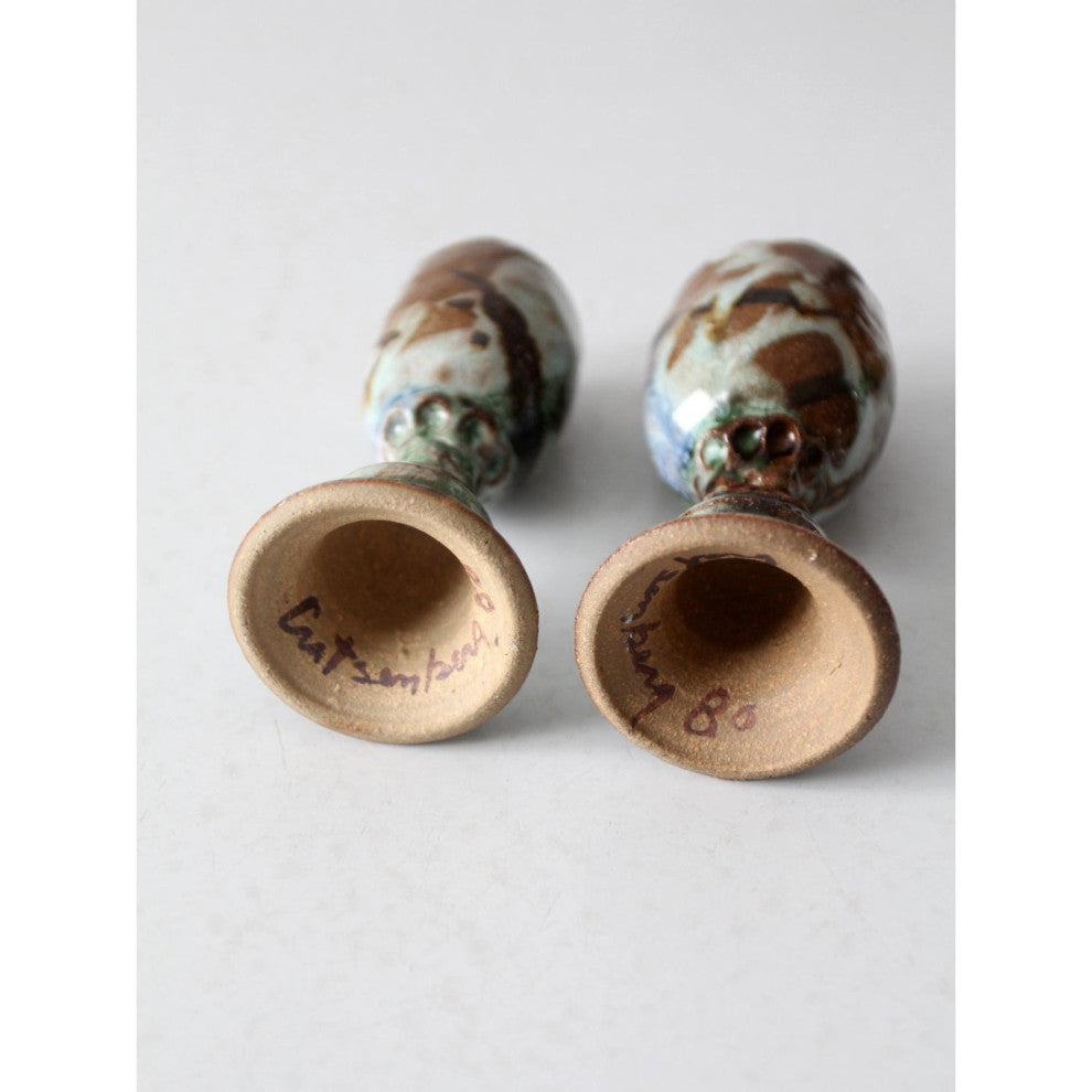 Consigned, Vintage Signed Studio Pottery Candleholders Pair