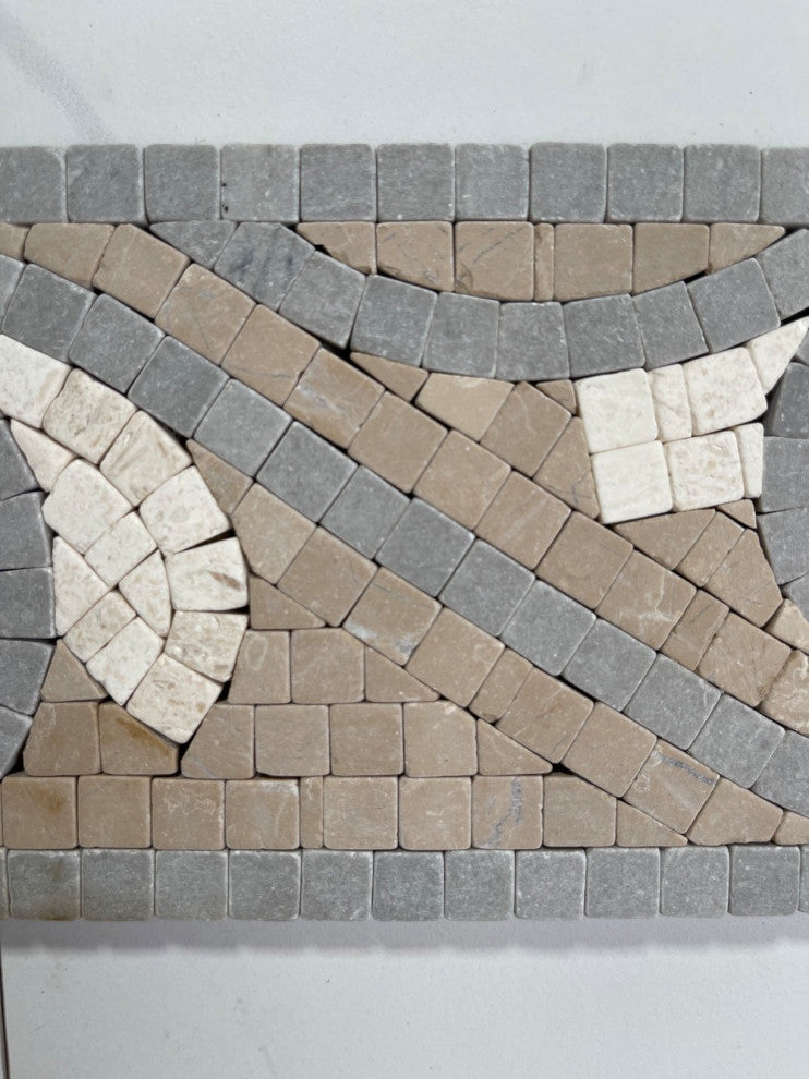 Marble Mosaic Border Bathroom Accent Listello Tile Swirl 4x12 Tumbled, 1 piece