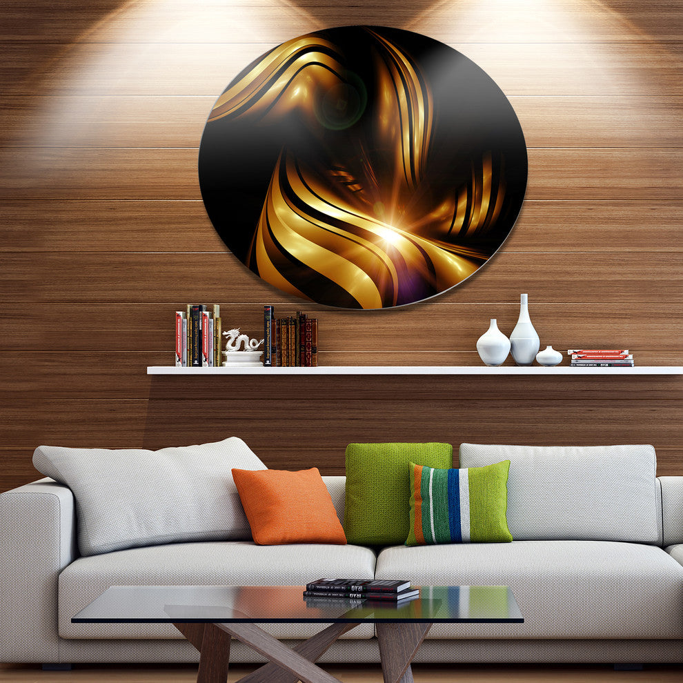 Abstract Gold Fractal Background, Abstract Disc Metal Artwork, 36"