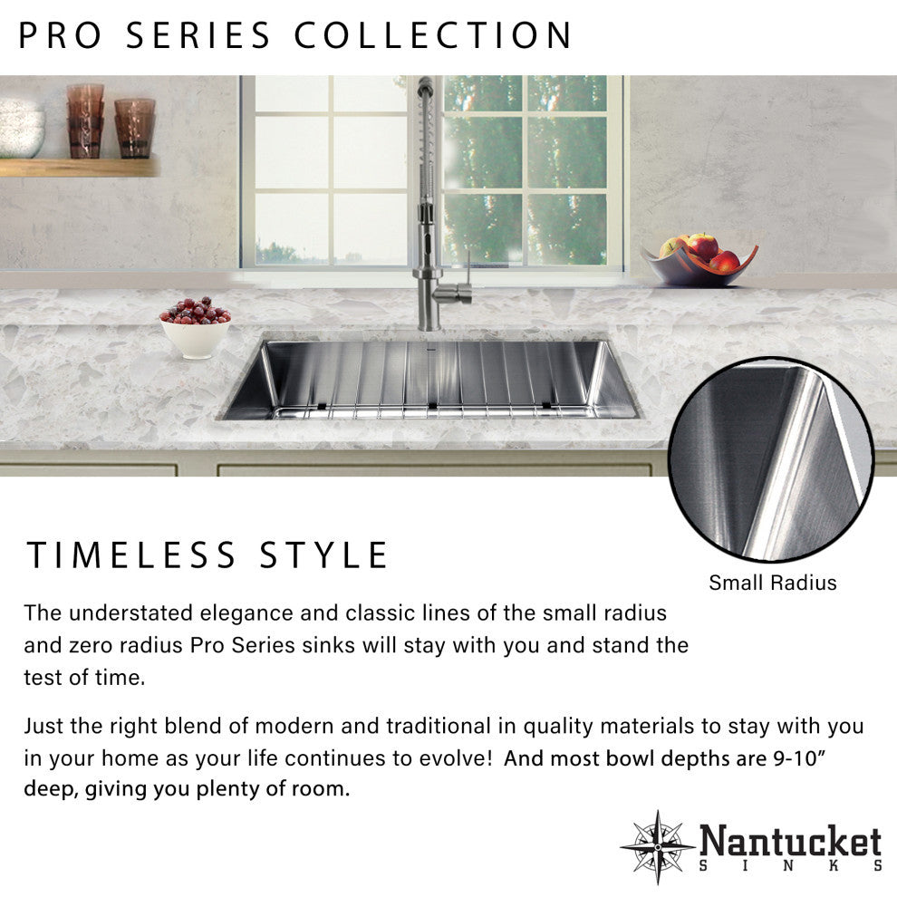 Nantucket Sinks EZ Apron Farmhouse Stainless Sink, 9" Apron