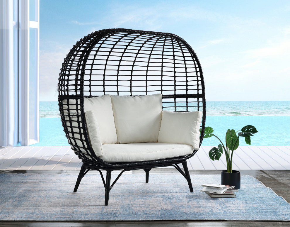 ACME Penelope Patio Lounge Chair in Cream Fabric & Black Finish