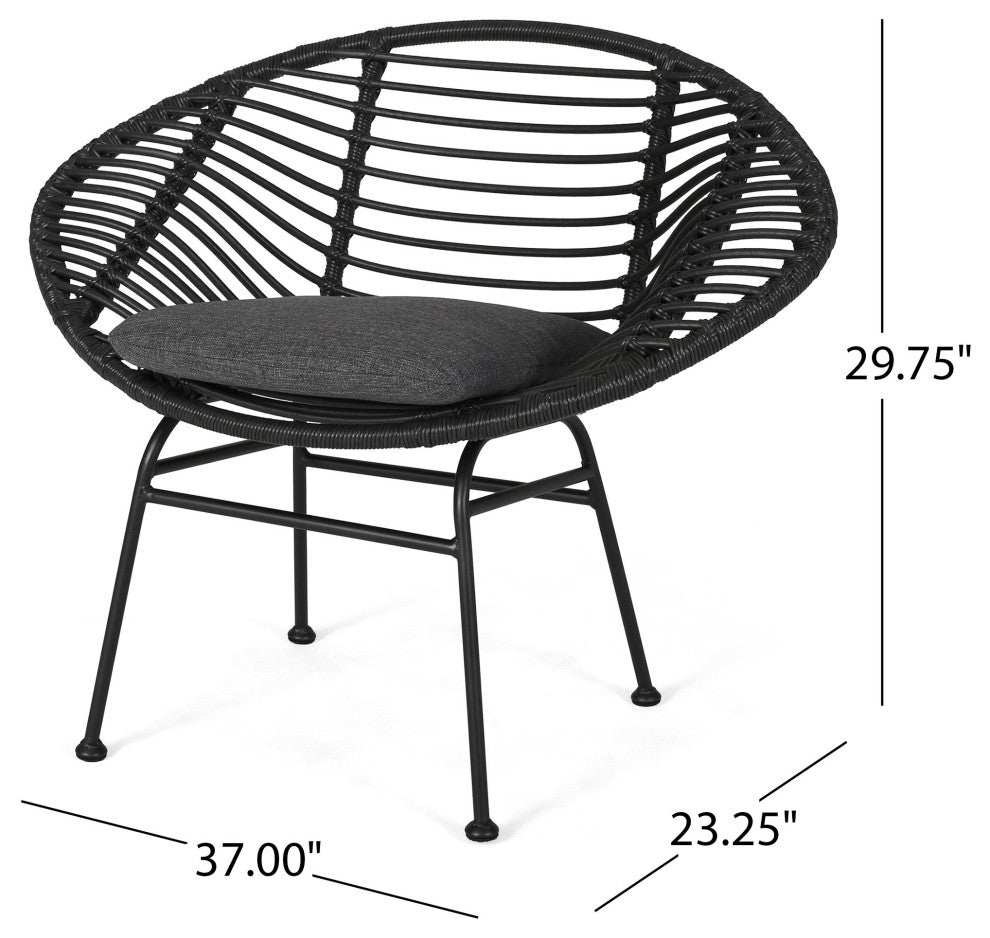 Aleah Indoor Woven Faux Rattan Chairs With Cushions, Set of 2, Gray, Dark Gray