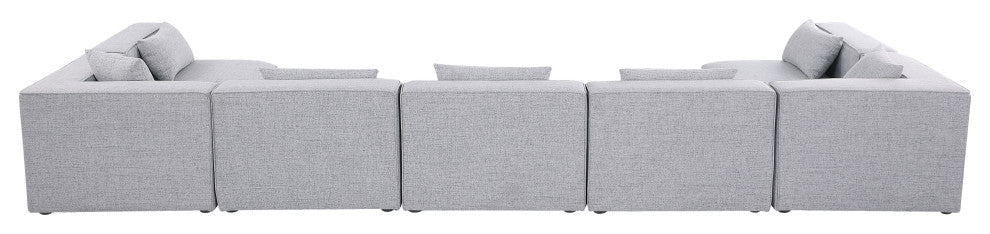Cube Upholstered Modular Sectional, Gray, 7-Piece: 5 Armless Chair, 2 Corner Chair, Linen Texured Fabric