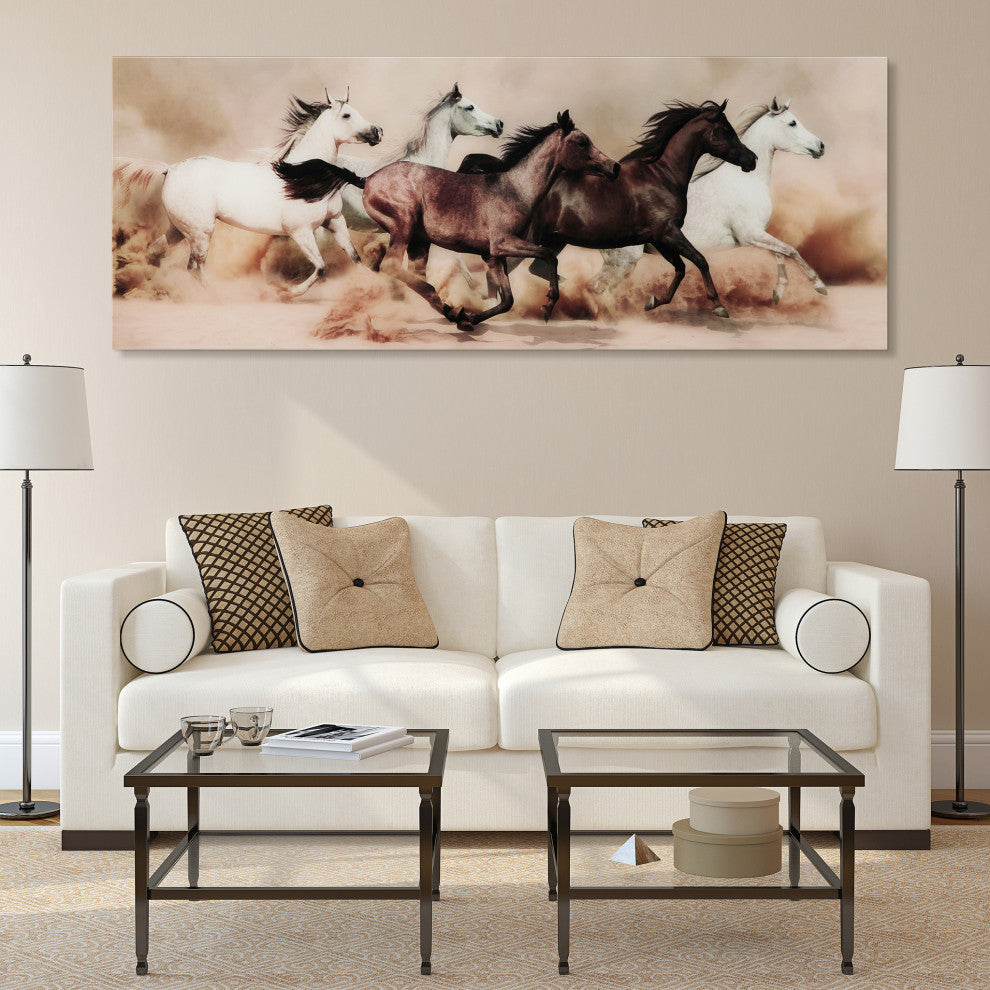 "Stampede" Horse Wall Art Tempered Glass Contemporary Artwork 63" x 24"