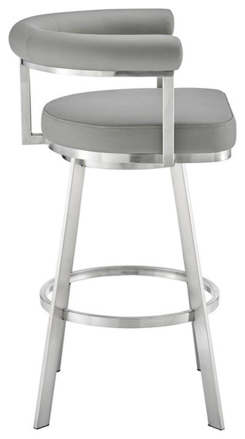 Armen Living Nolagam 30" Metal/Faux Leather Swivel Bar Stool in Gray/Chrome