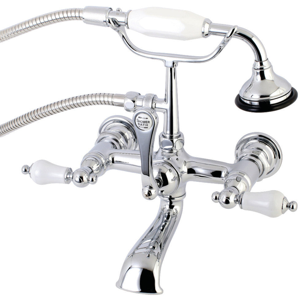 Aqua Vintage 7" Wall Mount Tub Faucet With Hand Shower, Polished Chrome