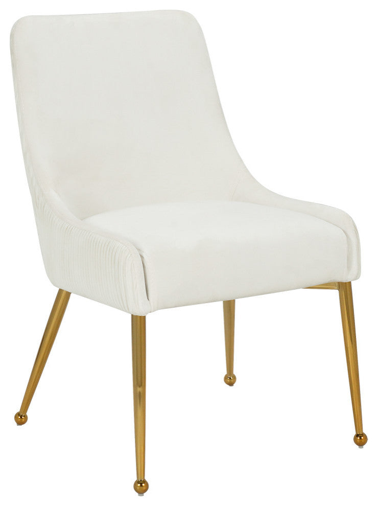 The Ace Dining Chair, Cream and Gold, Pleated Velvet, Set of 2