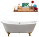 71" Cast Iron R5240GLD-GLD Soaking Clawfoot Tub and Tray With External Drain