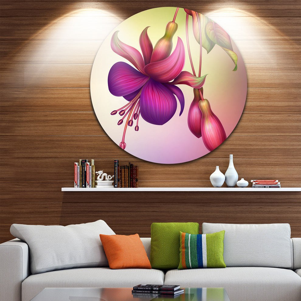 Fuchsia Flowers With Green Leaves, Floral Round Wall Art, 36"