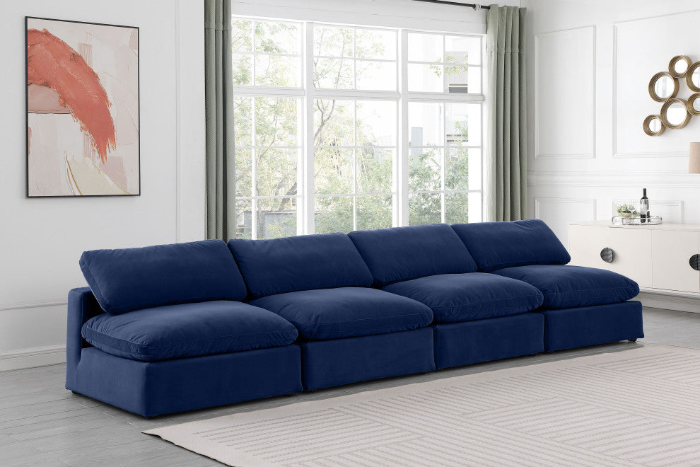 Comfy Upholstered Modular Sofa, Navy, 4-Piece: 4 Armless Chair, Velvet