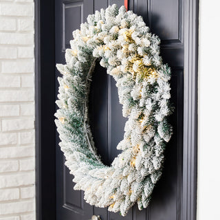 Pre-Lit Snow Flocked Christmas Wreath, 36" D