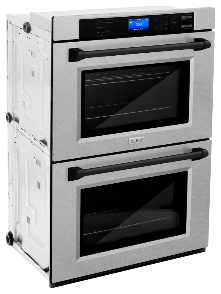 ZLINE DuraSnow Stainless Steel Double Wall Oven With Matte Black, AWDSZ-30-MB
