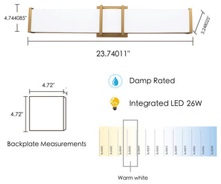 1-Light, 26W LED Vanity Light, Brushed Gold/Acrylic Shade