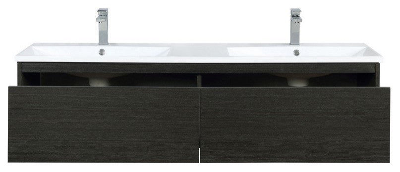 Sant Contemporary 60" Iron Charcoal Double Bathroom Vanity, Labaro Rose Gold Fau