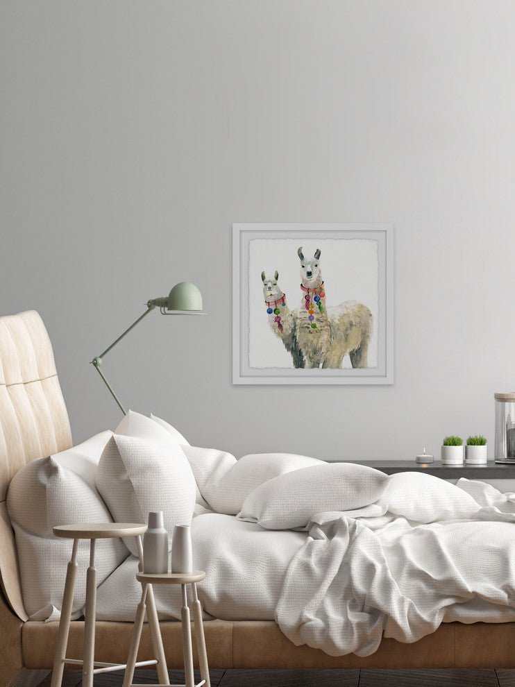 "Llama Pair" Framed Painting Print, 32"x32"