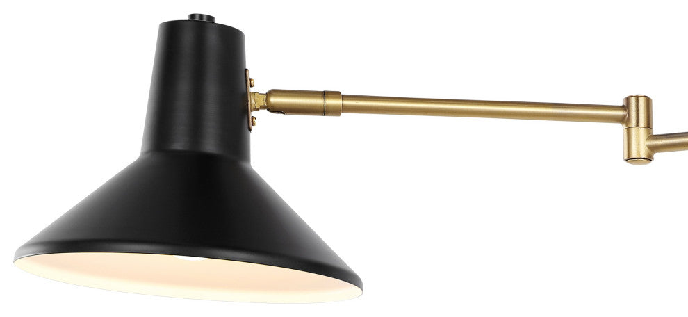 Hygge Swing Arm 1-Light Modern Midcentury Iron USB Charging Port LED Sconce, Bla