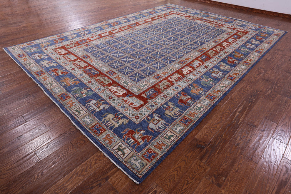 10' X 14' 1" Antiqued Pazyryk Historical Design Hand Knotted Wool Rug - Q14578